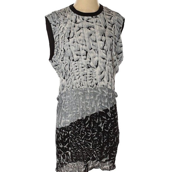 Helmut Lang Annex Mini Silk Dress Asymmetric Printed Sleeveless Black Silvr sz 4 - Picture 5 of 6